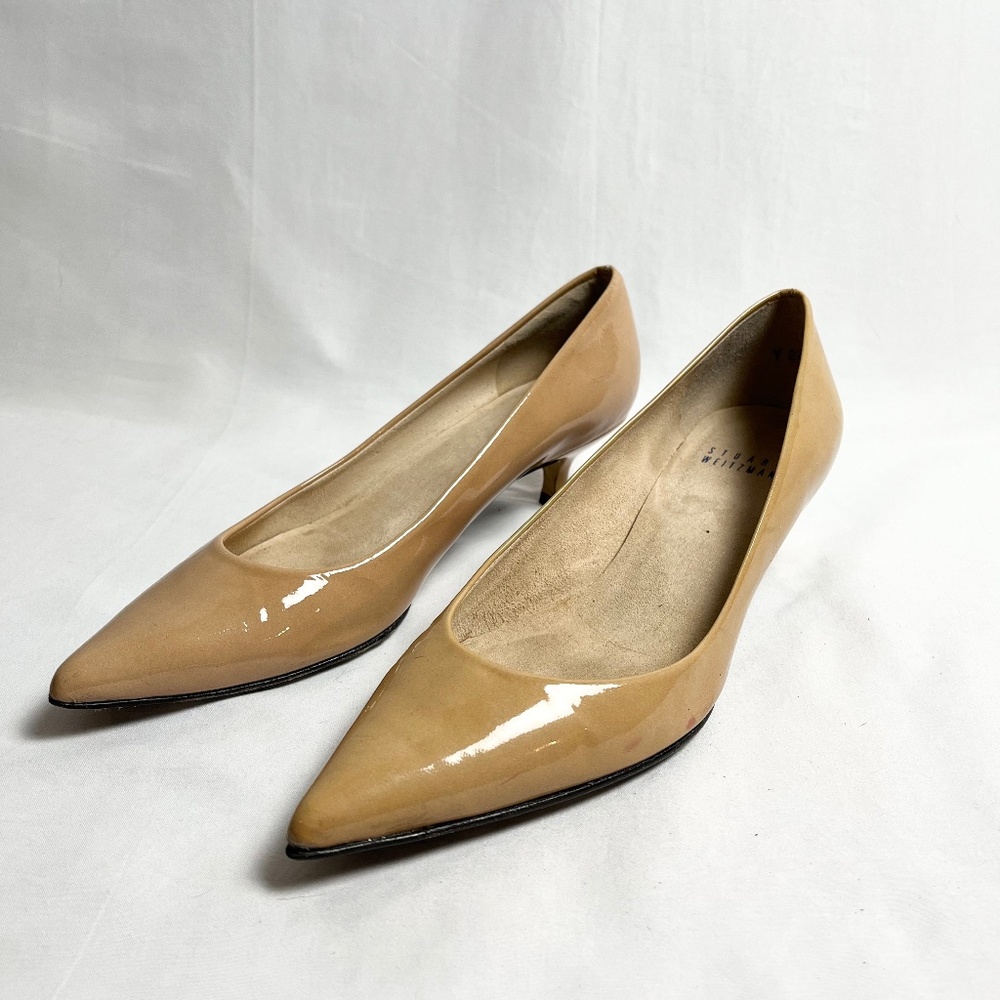 Tan Patent Leather Kitten Heels